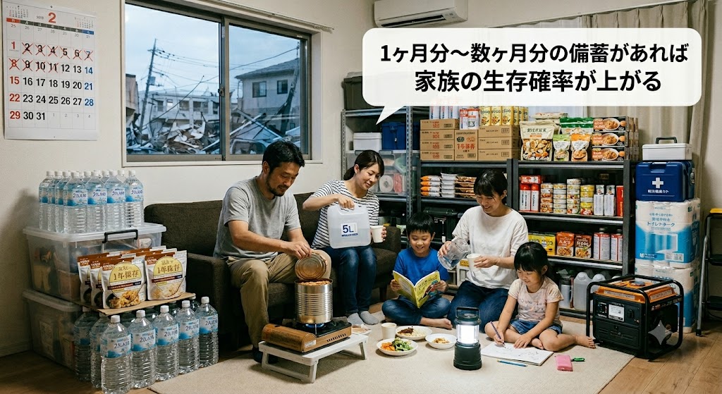 災害備蓄を増やすと家族の生存確率が上がる