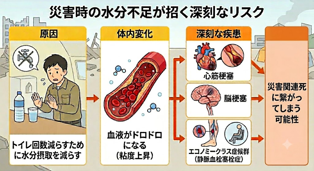 水分摂取を我慢することで災害関連死のリスクが上がる